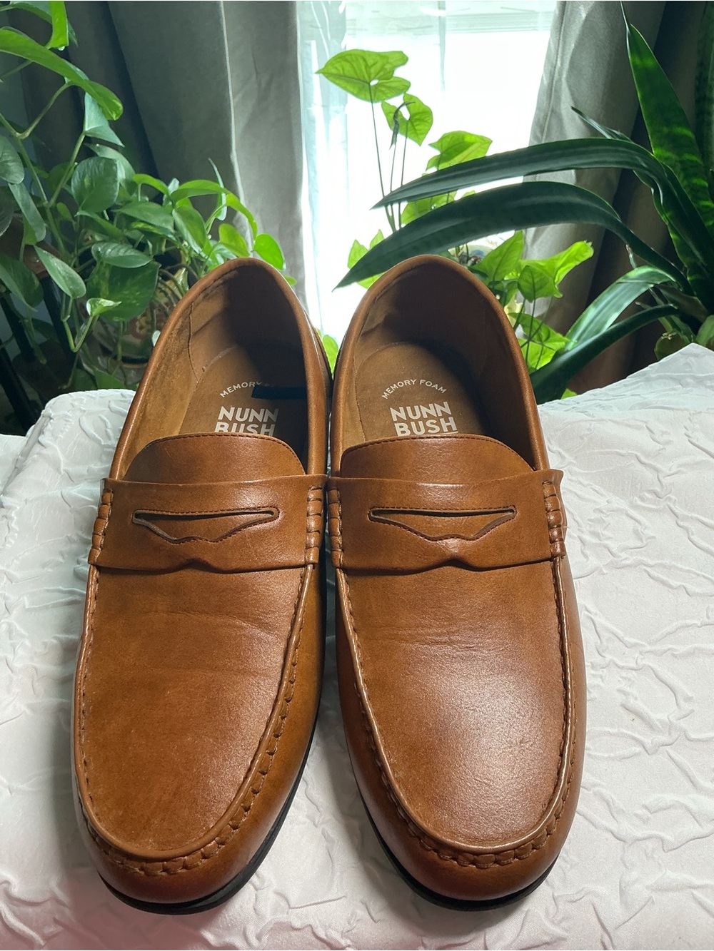 Nunn Bush Men's Cognac Brown man made material Penny Loafers